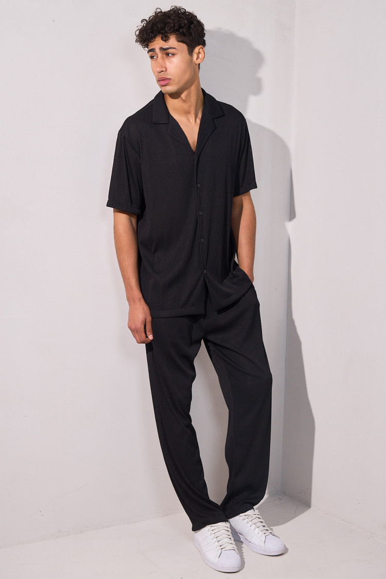 Ensemble 2 pièces plissé chemise + pantalon noir