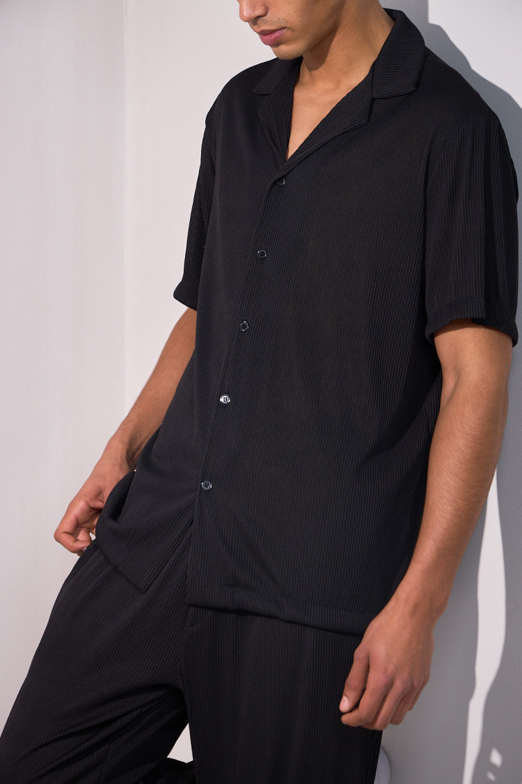 Ensemble 2 pièces plissé chemise + pantalon noir