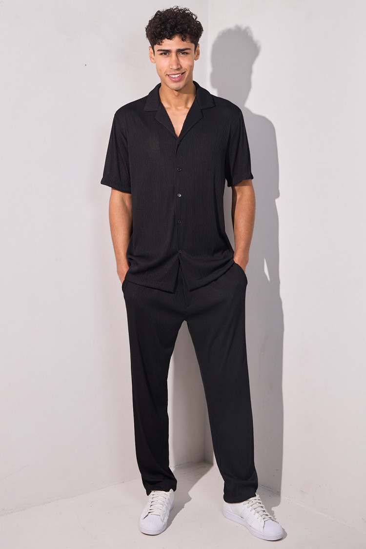 Ensemble 2 pièces plissé chemise + pantalon noir